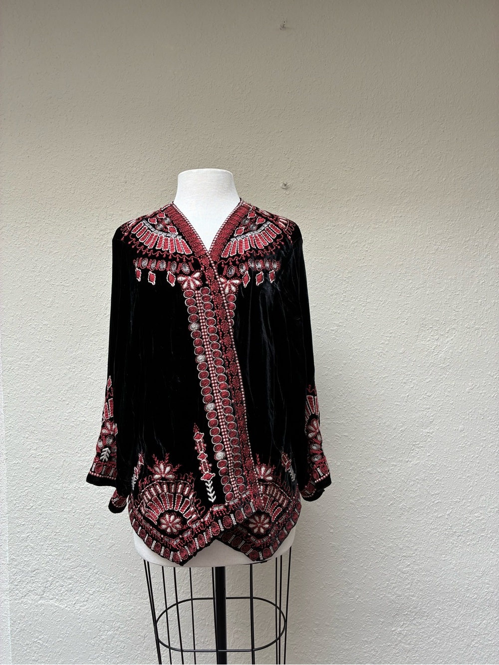 Johnny Was Velvet Embroidered Top